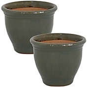 Sunnydaze Studio Outdoor/Indoor High-Fired Glazed UV- and Frost-Resistant Ceramic Flower Pot Planter with Drainage Holes - 9" Diameter - Gray - 2-Pack
