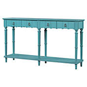 Saltoro Sherpi Tyra 63 Inch Console Sideboard Table, 4 Drawers, Turned Legs, Turquoise-