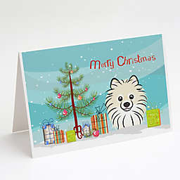 Caroline's Treasures Christmas Tree and Pomeranian Greeting Cards and Envelopes Pack of 8 7 x 5