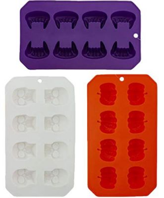 Set of 3 Spooky Halloween Shaped Ice Cube Tray / Food Molds - 3 Fun Designs - Measures 10"x7.01"x1.5"