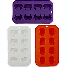 Set of 3 Spooky Halloween Shaped Ice Cube Tray / Food Molds - 3 Fun Designs - Measures 10