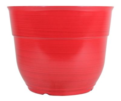 Garden Elements Glazed Brushed Happy Large Plastic Planter, Bright Red, 15 Inch