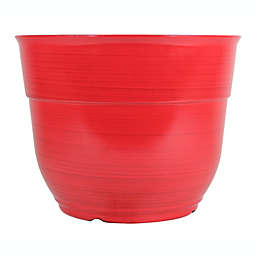 Garden Elements Glazed Brushed Happy Large Plastic Planter, Bright Red, 15 Inch