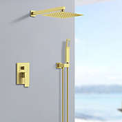 Infinity Merch Shower Faucet Combo Set Wall Mounted with 12" Rainfall Shower Head in Brushed Gold