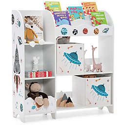 Slickblue Kids Toy and Book Organizer Children Wooden Storage Cabinet with Storage Bins