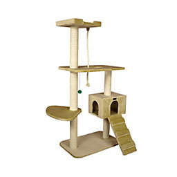 Armarkat 58-Inch Wooden Step Cat Tower Tree Condo Scratcher Kitten House-Beige
