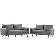 Modway Furniture Revive Upholstered Fabric Sofa and Loveseat Set, Light gray