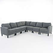 Contemporary Home Living 7-Piece Charcoal Gray Contemporary Tufted Sectional Couch Sofa Set 35.5"