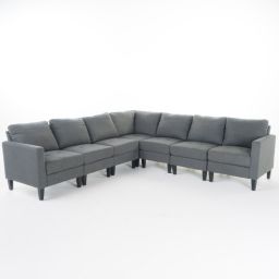 Contemporary Home Living 7-Piece Charcoal Gray Contemporary Tufted Sectional Couch Sofa Set 35.5