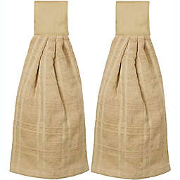 KOVOT Set of 2 Cotton Hanging Tie Towels   Include (2) Hanging Towels That Latch with Hook & Loop (Tan)