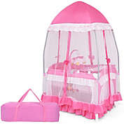 Slickblue Portable Baby Playpen Crib Cradle with Carring Bag-Pink