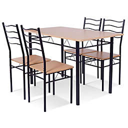 Costway-CA 5 pcs Wood Metal Dining Table Set with 4 Chairs