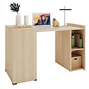 Slickblue Extendable Computer Desk for Small Space with Mobile Shelves-Natural