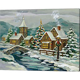 Metaverse Art Twilight Christmas Village by Silvia Vassileva 20-Inch x 16-Inch Canvas Wall Art