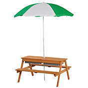 Outsunny Kids Picnic Table Set Wooden Bench with Sandbox Removable & Height Adjustable Parasol Outdoor Garden Patio Backyard Beach 36.5&quot; x 33.5&quot; x 19&quot;