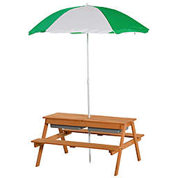 Outsunny Kids Picnic Table Set Wooden Bench with Sandbox Removable & Height Adjustable Parasol Outdoor Garden Patio Backyard Beach 36.5\