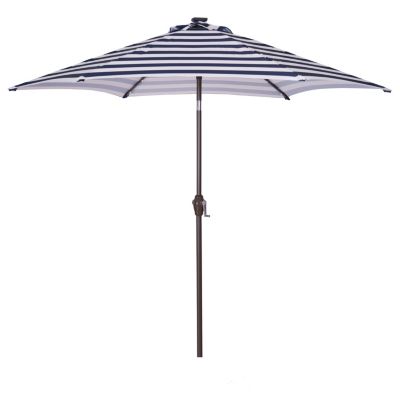 Yeah Depot Outdoor Patio 8.7-Feet Market Table Umbrella with Push Button Tilt and Crank, Blue White Stripes With 24 LED Lights[Umbrella Base is not Included]