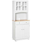 HOMCOM 67" Kitchen Buffet with Hutch, Pantry with Framed Doors, Louvered Cabinets, 2 Drawers, and Open Microwave Countertop, White