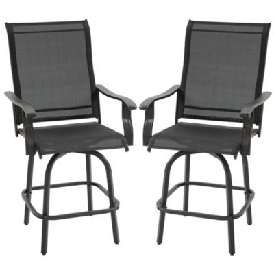 Outsunny Set of 2 Outdoor Swivel Bar Stools with Armrests, Bar Height Patio Chairs with Steel Frame for Balcony, Poolside, Backyard, Black