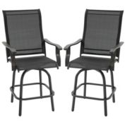 Outsunny Set of 2 Outdoor Swivel Bar Stools with Armrests, Bar Height Patio Chairs with Steel Frame for Balcony, Poolside, Backyard, Black