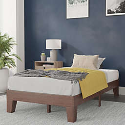 Flash Furniture Evelyn Walnut Finish Solid Wood Twin Platform Bed with Wooden Support Slats, No Box Spring Required