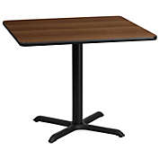 Emma + Oliver 36" Square Walnut Laminate Table Top with 30"x30" Base