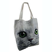 Zeckos Up Close and Enlarged Green Eyed Cat Face Large Canvas Tote Bag