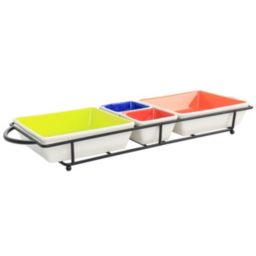 Gibson Home Crenshaw 5 Piece Hand Painted Stoneware Sectional Tray Set with Metal Rack