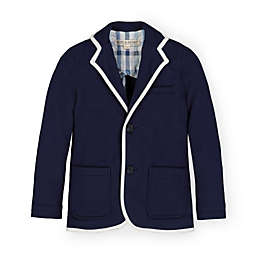 Hope & Henry Boys' Long Sleeve French Terry Blazer with Contrast Trim, Navy with White Trim, 2T