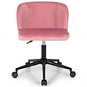 Costway Armless Adjustable Swivel Velvet Home Office Leisure Vanity Chair-Pink