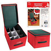 Red and Green Collapsible Ornament Storage Organizer Holds Up To 27 Ornaments