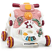 Slickblue 3-in-1 Baby Sit-to-Stand Walker with Music and Lights-Pink