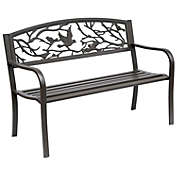 Outsunny 50" Vintage Animal Pattern Garden Cast Iron Patio Bench, Outdoor Furniture Loveseat Chair with Backrest and Armrest for Yard, Lawn, Porch, Brown