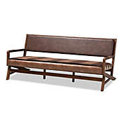 Baxton Studio  Rovelyn Rustic Brown Faux Leather Upholstered Walnut Finished Wood Sofa