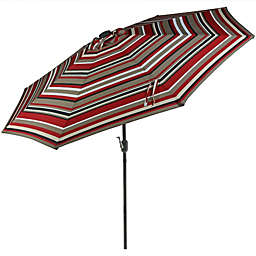 Sunnydaze Solar Patio Umbrella with Tilt & Crank - Awning Stripe - 9-Foot
