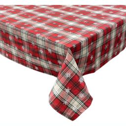 KOVOT Tablecloth Winter White Snowflakes on Green and Red Plaid 100% Cotton Table Cover for Christmas, Winter & Holiday Table Decor. X-Large Kitchen Dinning Tabletop Oblong Rectangle (60