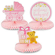 Blue Panda 6 Pack Baby Shower Table Honeycomb Decorations for Girl 3 Designs