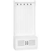 Halifax North America Modern Hall Tree, Entryway Coat Rack with Shoe Bench, 5 Hooks, Storage Shelf and Slatted Door Cabinet for Hallway, White
