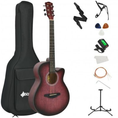 Costway 40&quot; Full Size Cutaway Acoustic Guitar Starter Guitarra Bundle Kit -Red