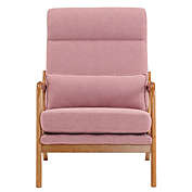 Infinity Merch High Back Solid Wood Armrest Backrest Iron Frame Linen in Pink