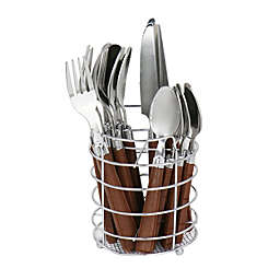 Gibson Everyday Buckstrap 16 Piece Flatware Set with Caddy in Cocoa Brown