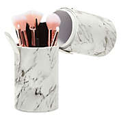 Glamlily Marble Makeup Brush Holder Cup with Lid, Cosmetic Travel Bag (3 x 9 In)