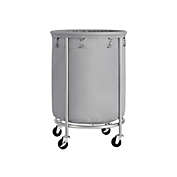 SONGMICS Laundry Basket with Wheels, Rolling Laundry Hamper, Round Laundry Cart with Steel Frame and Removable Bag, 4 Casters and 2 Brakes, Gray and Silver