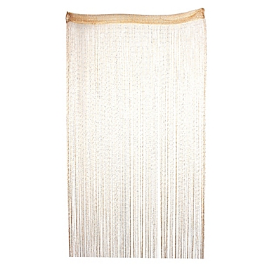 PiccoCasa Polyester & Plastic Home Linen Sheer Curtains, Door Window Sparkling Flat Ribbon Tassel Screen Divider String Curtain, Champagne Color 76.8" X 41.3". View a larger version of this product image.