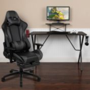 Flash Furniture Optis Black Gaming Desk with Cup Holder/Headphone Hook and Monitor/Smartphone Stand & Gray Reclining Gaming Chair with Footrest