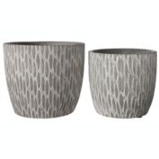 Urban Trends Collection Cement Round Pot with Embossed Bursting Pattern Design Body and Tapered Bottom Set of Two Washed Finish Gray