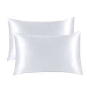 Lux Decor Collection 2 Pack Satin Silk Pillowcase for Hair and Skin, Standard Pillow Covers with Envelope Closure - White