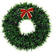 Northlight 17-Inch Pre-Lit Green Tinsel Artificial Christmas Wreath with Bow - Clear LED Lights
