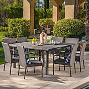 Contemporary Home Living 9-Piece Gray Finish Square Wicker Outdoor Furniture Patio Dining Set