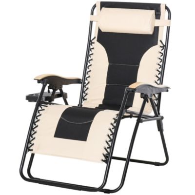 Outsunny Oversized Adjustable Zero Gravity Lounge Chair with a Folding Design, Convenient Cup Holders, & Durable Material, White